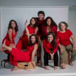 Grupo Pedras - Em cima, Marina Bezze (esq), Helena Stewart, Diogo Magalhães, Ana Paula Secco e Adriana Schneider Embaixo,Georgiana Góes (esq) e Camila de Aquino Foto de Pedro Martins